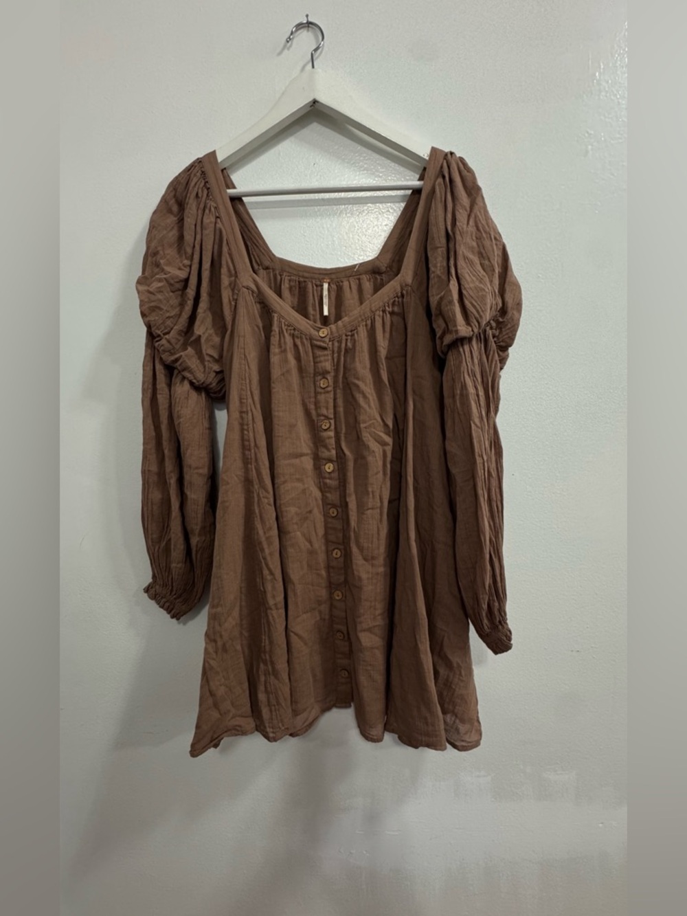Free People Brown Button-Front Peasant Blouse